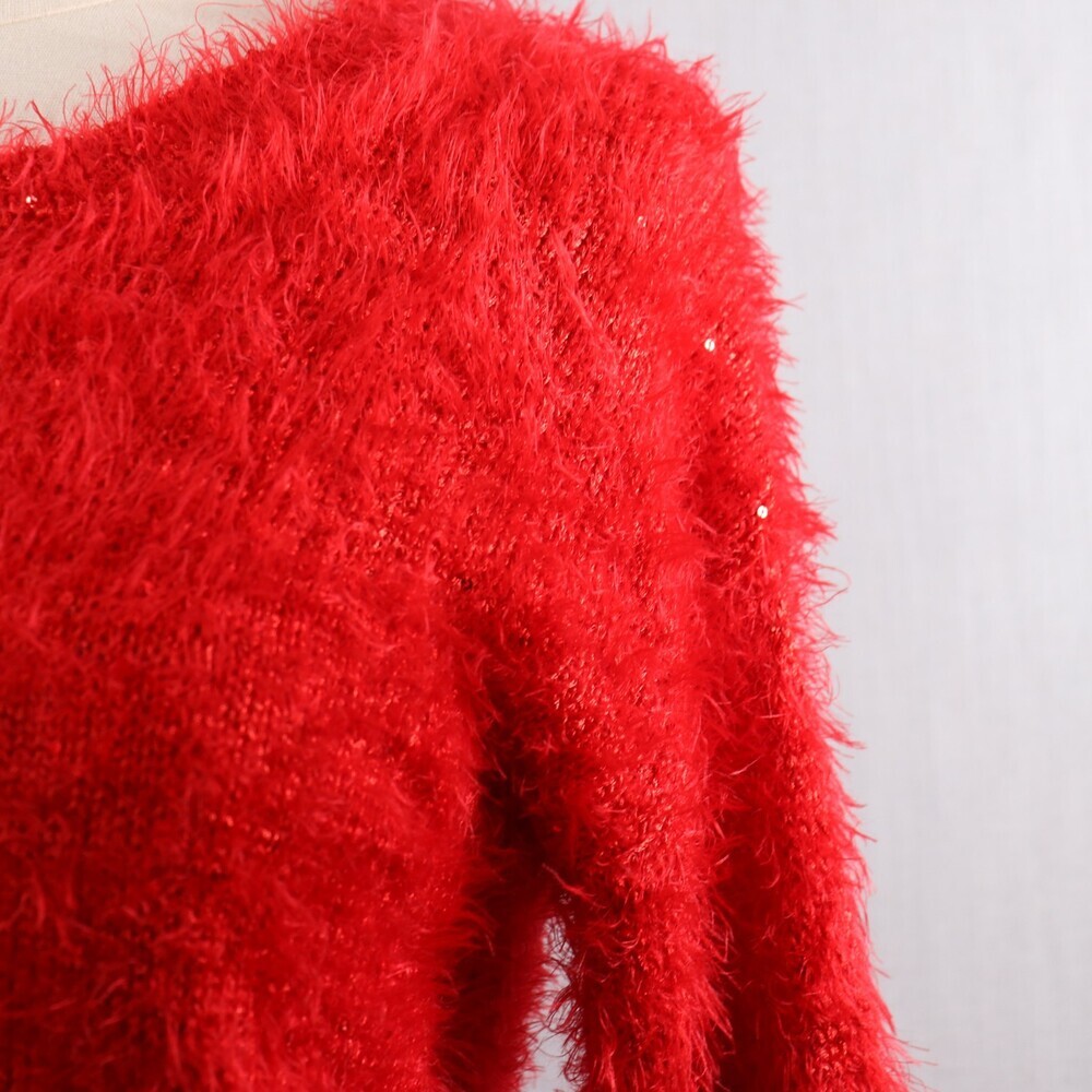 Gianni Bini Eyelash Sweater Womens L Red Sequin Accent Cozy Knit - Picture 6 of 15
